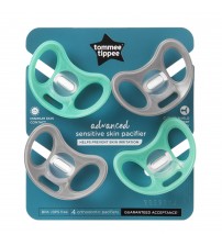 Suzeta Sensitive Tommee Tippee, 0-6 luni, Alb-Turcoaz, 4 buc